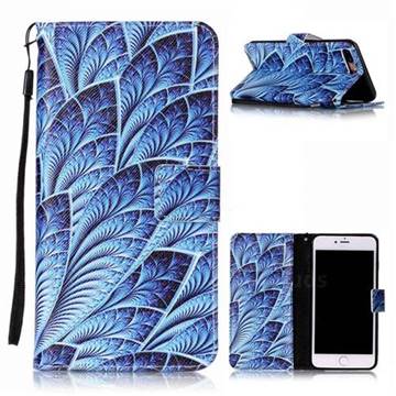 Blue Feather Leather Wallet Phone Case for iPhone 8 Plus / 7 Plus 8P 7P (5.5 inch)