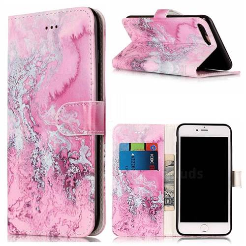 Pink Seawater PU Leather Wallet Case for iPhone 8 Plus / 7 Plus 8P 7P(5.5 inch)