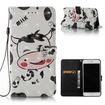 Milk Cow 3D Painted Leather Wallet Case for iPhone 8 Plus / 7 Plus 8P 7P(5.5 inch)