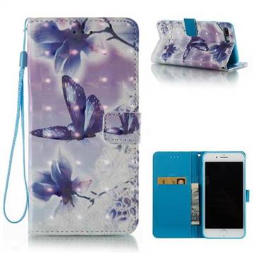 Butterfly Flower 3D Painted Leather Wallet Case for iPhone 8 Plus / 7 Plus 8P 7P(5.5 inch)