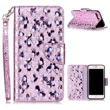 Luxury Laser Butterfly Optical Maser Leather Wallet Case for iPhone 8 Plus / 7 Plus 8P 7P(5.5 inch) - Purple