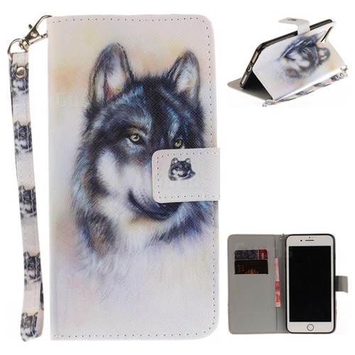Snow Wolf Hand Strap Leather Wallet Case for iPhone 8 Plus / 7 Plus 8P 7P(5.5 inch)