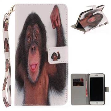 Cute Monkey Hand Strap Leather Wallet Case for iPhone 8 Plus / 7 Plus 8P 7P(5.5 inch)