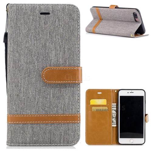 Jeans Cowboy Denim Leather Wallet Case for iPhone 8 Plus / 7 Plus 8P 7P(5.5 inch) - Gray