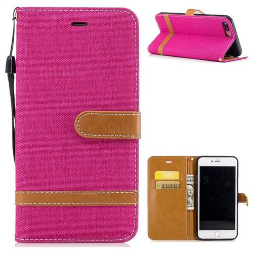 Jeans Cowboy Denim Leather Wallet Case for iPhone 8 Plus / 7 Plus 8P 7P(5.5 inch) - Rose