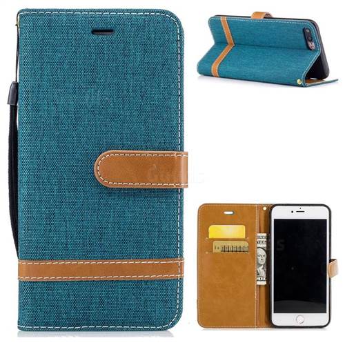 Jeans Cowboy Denim Leather Wallet Case for iPhone 8 Plus / 7 Plus 8P 7P(5.5 inch) - Green