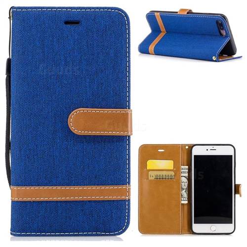 Jeans Cowboy Denim Leather Wallet Case for iPhone 8 Plus / 7 Plus 8P 7P(5.5 inch) - Sapphire
