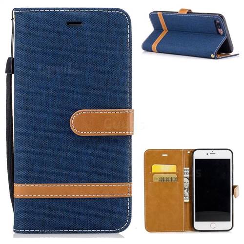 Jeans Cowboy Denim Leather Wallet Case for iPhone 8 Plus / 7 Plus 8P 7P(5.5 inch) - Dark Blue