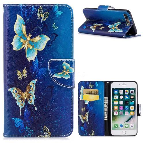 Golden Butterflies Leather Wallet Case for iPhone 8 Plus / 7 Plus 8P 7P(5.5 inch)