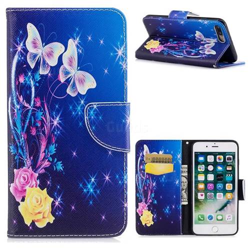 Yellow Flower Butterfly Leather Wallet Case for iPhone 8 Plus / 7 Plus 8P 7P(5.5 inch)