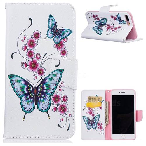 Peach Butterfly Leather Wallet Case for iPhone 8 Plus / 7 Plus 8P 7P(5.5 inch)
