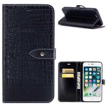 Luxury Retro Crocodile PU Leather Wallet Case for iPhone 8 Plus / 7 Plus 8P 7P(5.5 inch) - Black