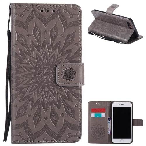 Embossing Sunflower Leather Wallet Case for iPhone 8 Plus / 7 Plus 8P 7P(5.5 inch) - Gray