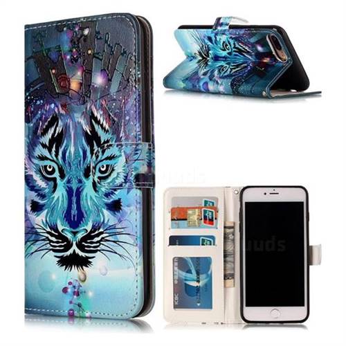 Ice Wolf 3D Relief Oil PU Leather Wallet Case for iPhone 8 Plus / 7 Plus 8P 7P(5.5 inch)