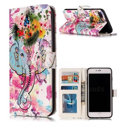 Flower Elephant 3D Relief Oil PU Leather Wallet Case for iPhone 8 Plus / 7 Plus 8P 7P(5.5 inch)