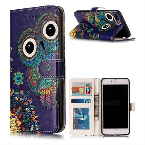 Folk Owl 3D Relief Oil PU Leather Wallet Case for iPhone 8 Plus / 7 Plus 8P 7P(5.5 inch)