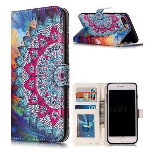 Mandala Flower 3D Relief Oil PU Leather Wallet Case for iPhone 8 Plus / 7 Plus 8P 7P(5.5 inch)