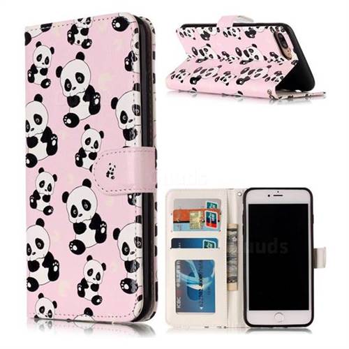 Cute Panda 3D Relief Oil PU Leather Wallet Case for iPhone 8 Plus / 7 Plus 8P 7P(5.5 inch)
