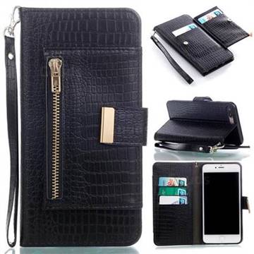Retro Crocodile Zippers Leather Wallet Case for iPhone 8 Plus / 7 Plus 7P(5.5 inch) - Black
