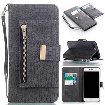 Retro Crocodile Zippers Leather Wallet Case for iPhone 8 Plus / 7 Plus 7P(5.5 inch) - Dark Gray