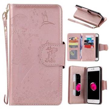 Embossing Cat Girl 9 Card Leather Wallet Case for iPhone 8 Plus / 7 Plus 7P(5.5 inch) - Rose Gold