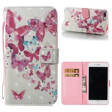 Heart Butterfly 3D Painted Leather Wallet Case for iPhone 8 Plus / 7 Plus 7P(5.5 inch)
