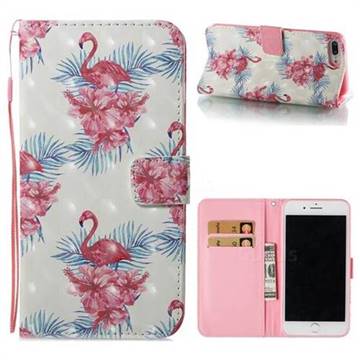 Flamingo and Azaleas 3D Painted Leather Wallet Case for iPhone 8 Plus / 7 Plus 7P(5.5 inch)