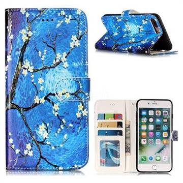 Plum Blossom 3D Relief Oil PU Leather Wallet Case for iPhone 8 Plus / 7 Plus 7P(5.5 inch)