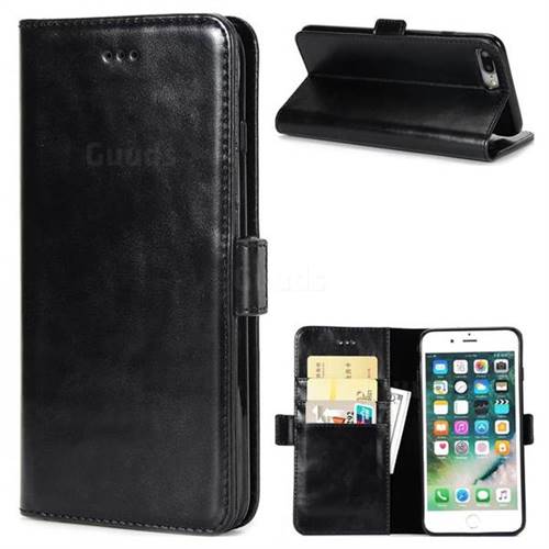 Luxury Crazy Horse PU Leather Wallet Case for iPhone 8 Plus / 7 Plus 7P(5.5 inch) - Black