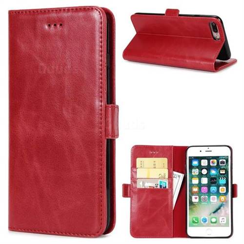 Luxury Crazy Horse PU Leather Wallet Case for iPhone 8 Plus / 7 Plus 7P(5.5 inch) - Red