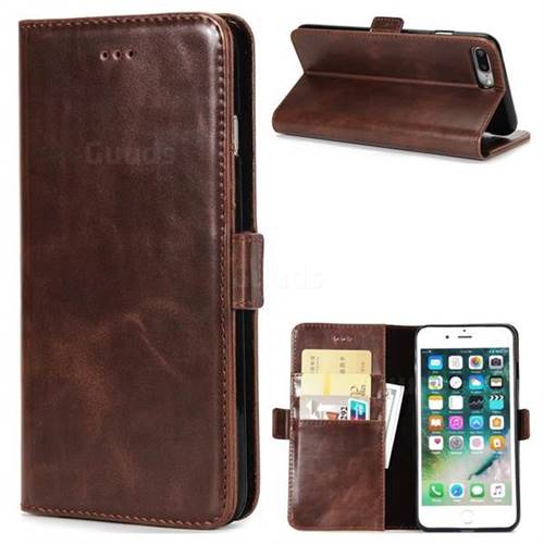 Luxury Crazy Horse PU Leather Wallet Case for iPhone 8 Plus / 7 Plus 7P(5.5 inch) - Coffee