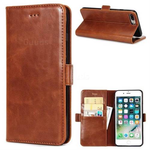 Luxury Crazy Horse PU Leather Wallet Case for iPhone 8 Plus / 7 Plus 7P(5.5 inch) - Brown