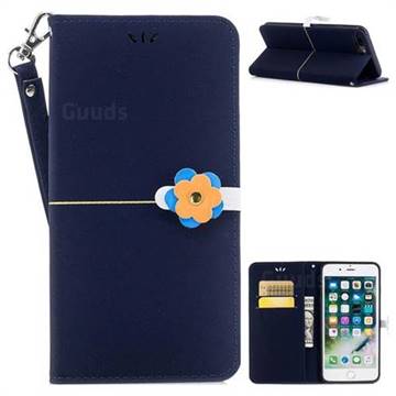 Gold Velvet Smooth PU Leather Wallet Case for iPhone 8 Plus / 7 Plus 7P(5.5 inch) - Navy Blue