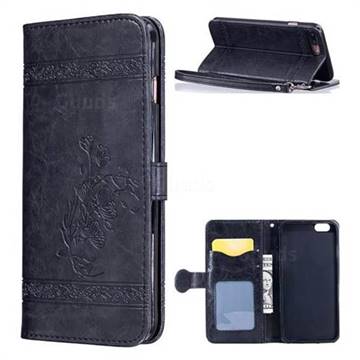 Luxury Retro Oil Wax Embossed PU Leather Wallet Case for iPhone 8 Plus / 7 Plus 7P(5.5 inch) - Black
