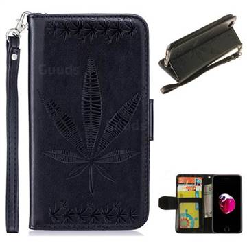 Intricate Embossing Maple Leather Wallet Case for iPhone 8 Plus / 7 Plus 7P(5.5 inch) - Black