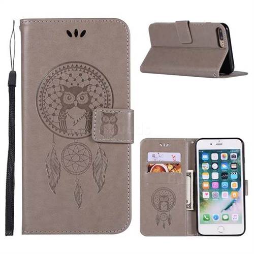 Intricate Embossing Owl Campanula Leather Wallet Case for iPhone 8 Plus / 7 Plus 7P(5.5 inch) - Grey
