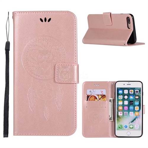Intricate Embossing Owl Campanula Leather Wallet Case for iPhone 8 Plus / 7 Plus 7P(5.5 inch) - Rose Gold