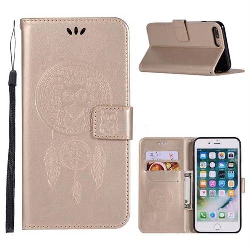 Intricate Embossing Owl Campanula Leather Wallet Case for iPhone 8 Plus / 7 Plus 7P(5.5 inch) - Champagne