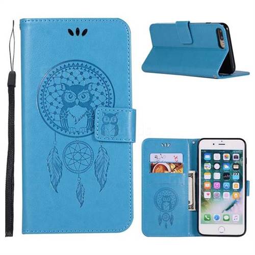 Intricate Embossing Owl Campanula Leather Wallet Case for iPhone 8 Plus / 7 Plus 7P(5.5 inch) - Blue
