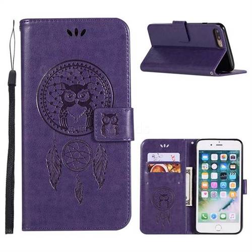 Intricate Embossing Owl Campanula Leather Wallet Case for iPhone 8 Plus / 7 Plus 7P(5.5 inch) - Purple