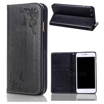 Intricate Embossing Slim Butterfly Rose Leather Holster Case for iPhone 8 Plus / 7 Plus 7P(5.5 inch) - Black