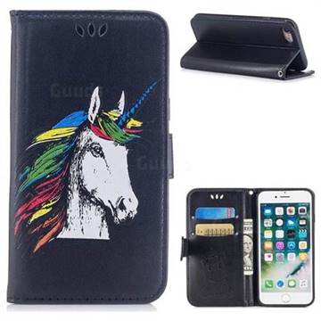Watercolor Unicorn Leather Wallet Holster Case for iPhone 8 Plus / 7 Plus 7P(5.5 inch) - Black