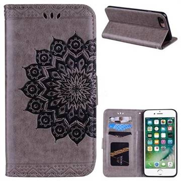 Datura Flowers Flash Powder Leather Wallet Holster Case for iPhone 8 Plus / 7 Plus 7P(5.5 inch) - Gray