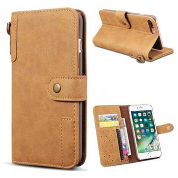 Retro Luxury Cowhide Leather Wallet Case for iPhone 8 Plus / 7 Plus 7P(5.5 inch) - Brown