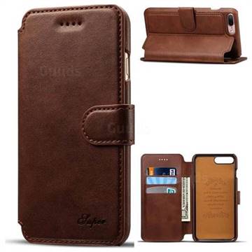 Suteni Calf Stripe Leather Wallet Flip Phone Case for iPhone 8 Plus / 7 Plus 7P(5.5 inch) - Brown