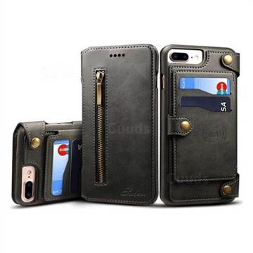 Suteni Retro 2 in 1 Separable Metal Zipper Buttons PU Leather Wallet Phone Case for iPhone 8 Plus / 7 Plus 7P(5.5 inch) - Dark Gray