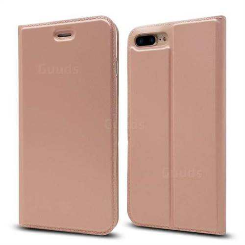 Ultra Slim Card Magnetic Automatic Suction Leather Wallet Case for iPhone 8 Plus / 7 Plus 7P(5.5 inch) - Rose Gold