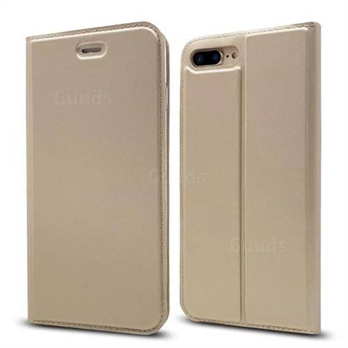 Ultra Slim Card Magnetic Automatic Suction Leather Wallet Case for iPhone 8 Plus / 7 Plus 7P(5.5 inch) - Champagne