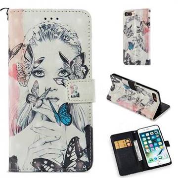 Girl and Butterfly 3D Painted Leather Wallet Case for iPhone 8 Plus / 7 Plus 7P(5.5 inch)
