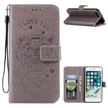 Intricate Embossing Tiger Leather Wallet Case for iPhone 8 Plus / 7 Plus 7P(5.5 inch) - Gray